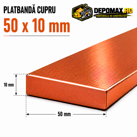 Platbanda cupru 50 x 10 mm – lungime 4 metri – EN Cu-ETP